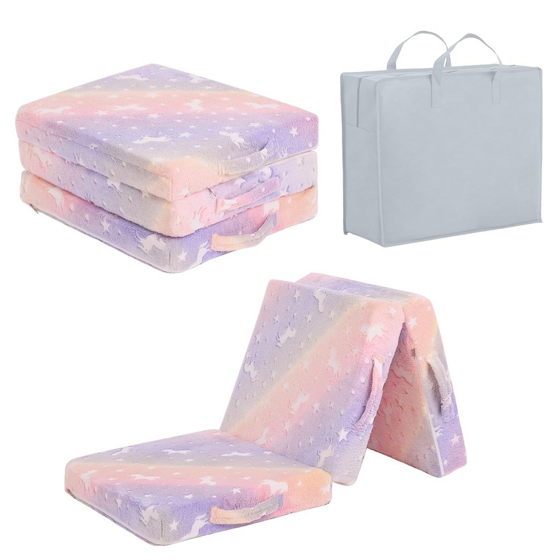 Foldable Floor Mattress for Kids-Glow in The Dark Toddler Nap Mat with Storag...