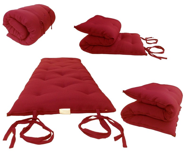 Red Traditional Japanese/Thai Floor Rolling Futon Mattresses 3 x 27 x 80