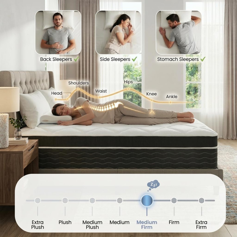 Luxury King Size Mattress 12 Inch, Hybrid Firm King Mattress in a Box, 7-Zones& gallery