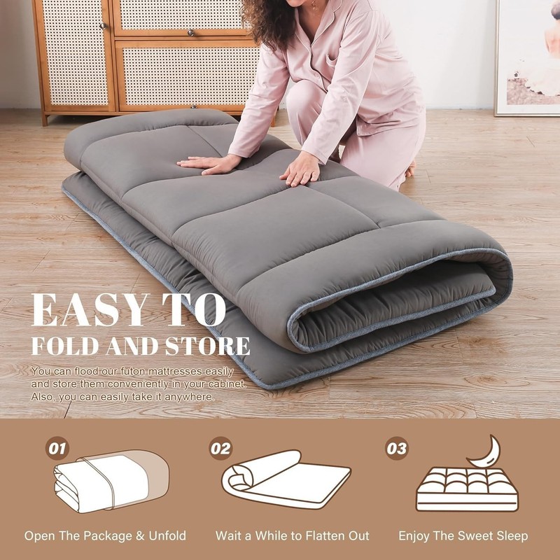 Versatile Queen Size Japanese Futon Mattress - Comfortable Grey Sleeping Pad gallery