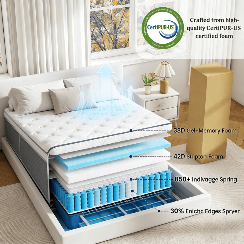12" 14" Mattress Queen Full Twin King Size Comfort Spring Memory Foam in a Box gallery