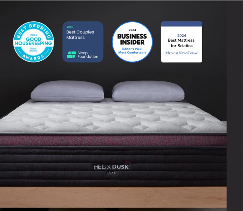 2024 Award-HELIX Premium Dusk Luxe Queen Mattress, Extra Support w/ Cooling Tech