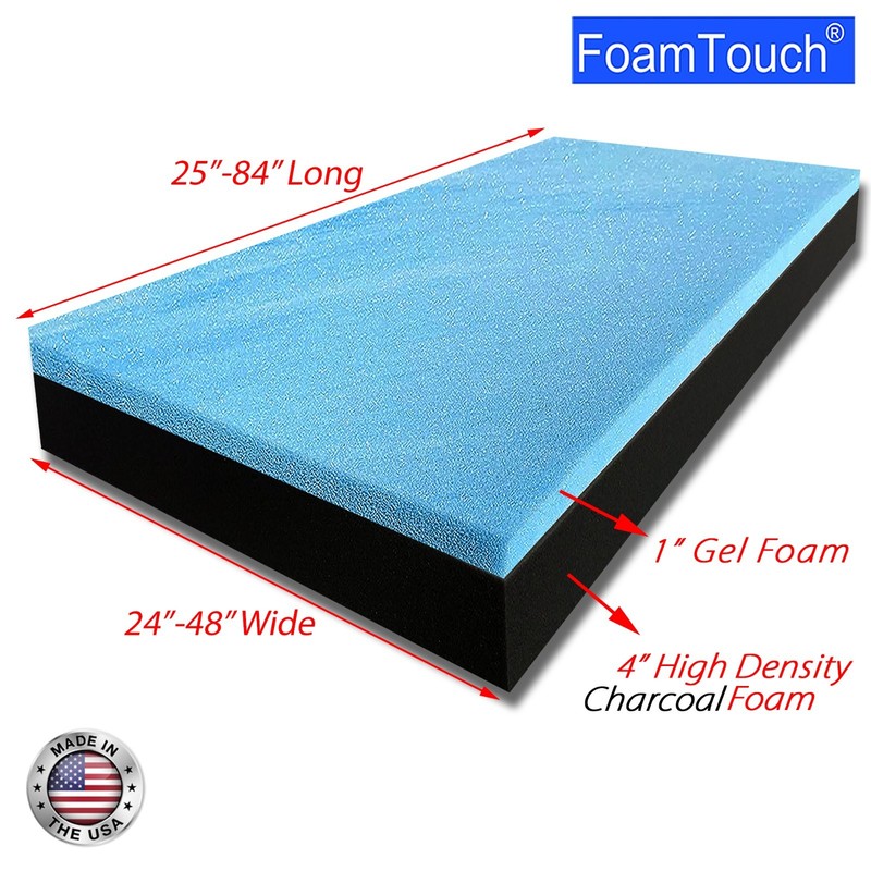 FoamTouch 5" Gel Memory Foam RV Mattress Custom Cut 24-48 Wide 25-84 Long Black