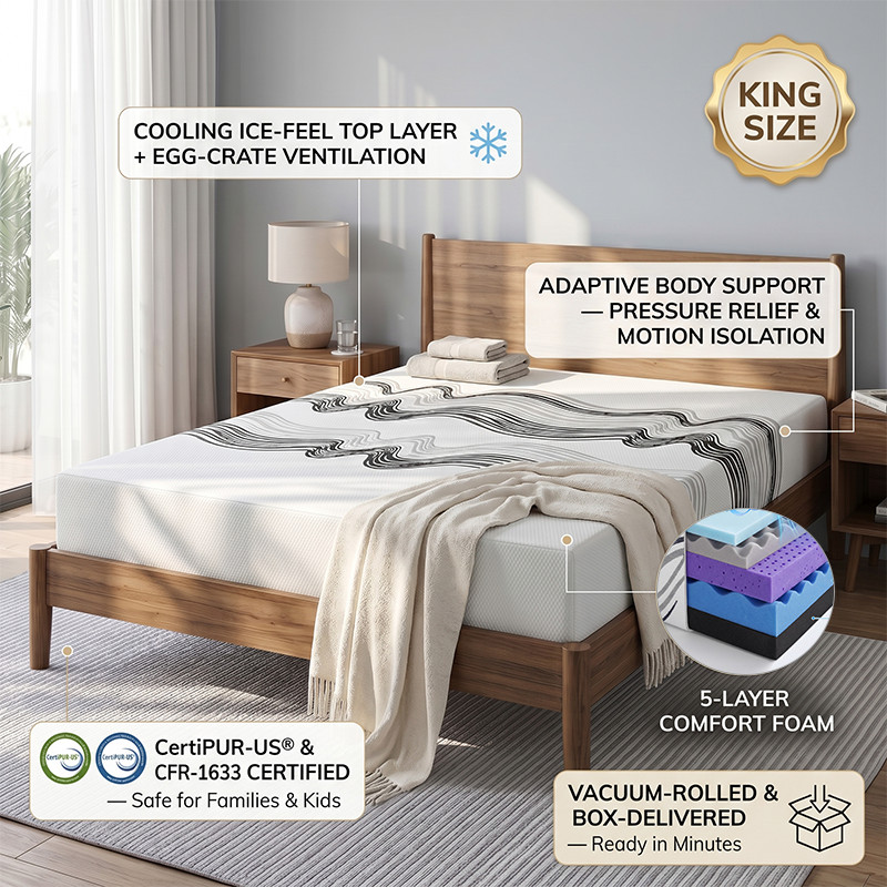King Size Memory Foam Mattress Breathable Multi-Layer Foam Bed for All Sleepers