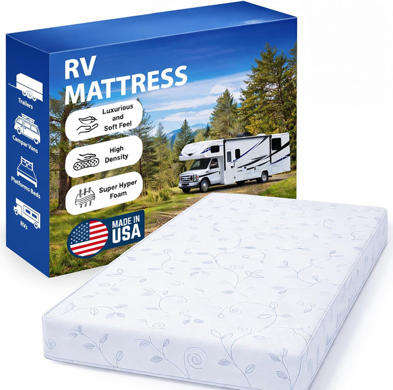 , 4-Inch High Density Foam RV Mattress Replacement, Medium Firm, Travel Camper T