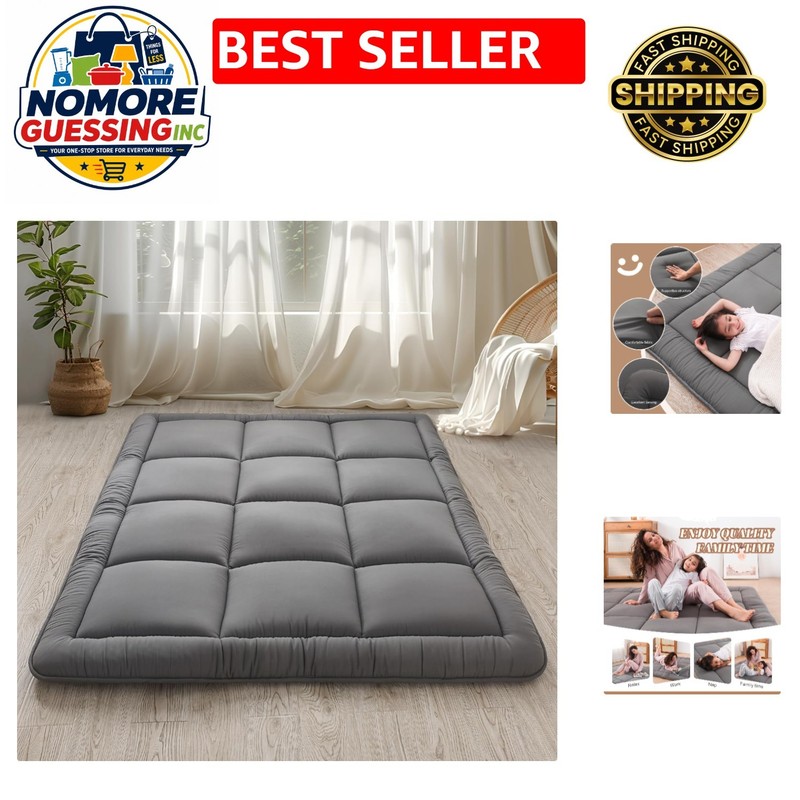 Versatile Queen Size Japanese Futon Mattress – Comfortable Grey Sleeping Pad