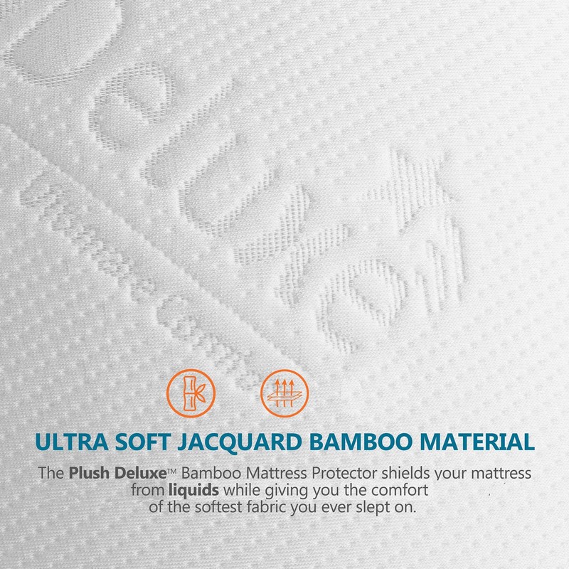 PlushDeluxe Premium Bamboo Mattress Protector – Queen Size, Queen, White gallery