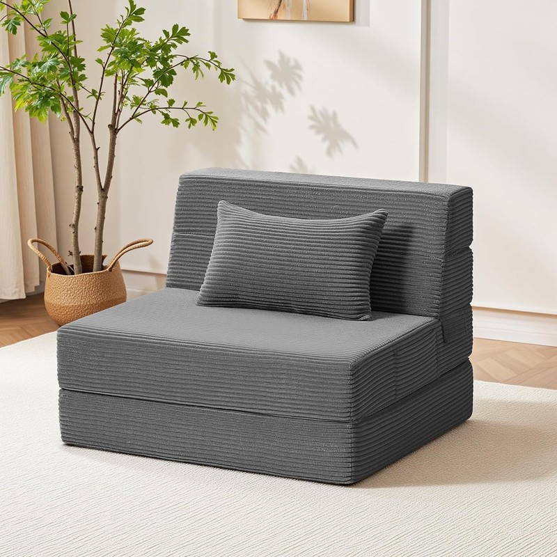 Folding Sofa Bed Convertible Sleeper Chair with Pillow, 4-in-1
