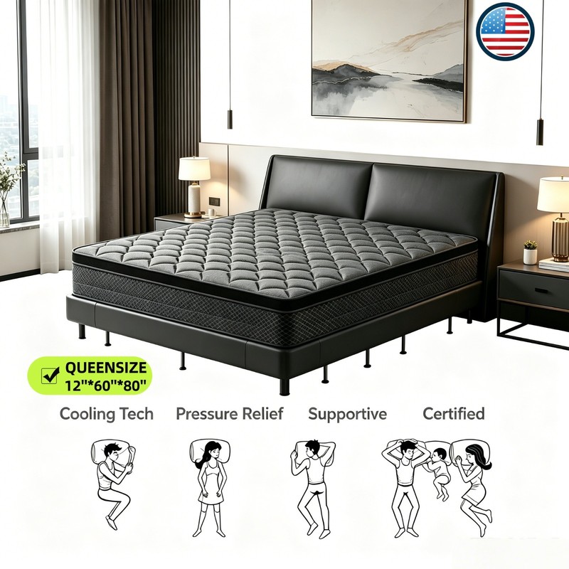 CertiPUR-US Hybrid Spring Memory Foam Mattress Breathable Bed Queen In A Box